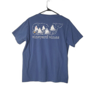 VINEYARD VINES Sailboats Navy Blue Pocket T Shirt Womens Size Small